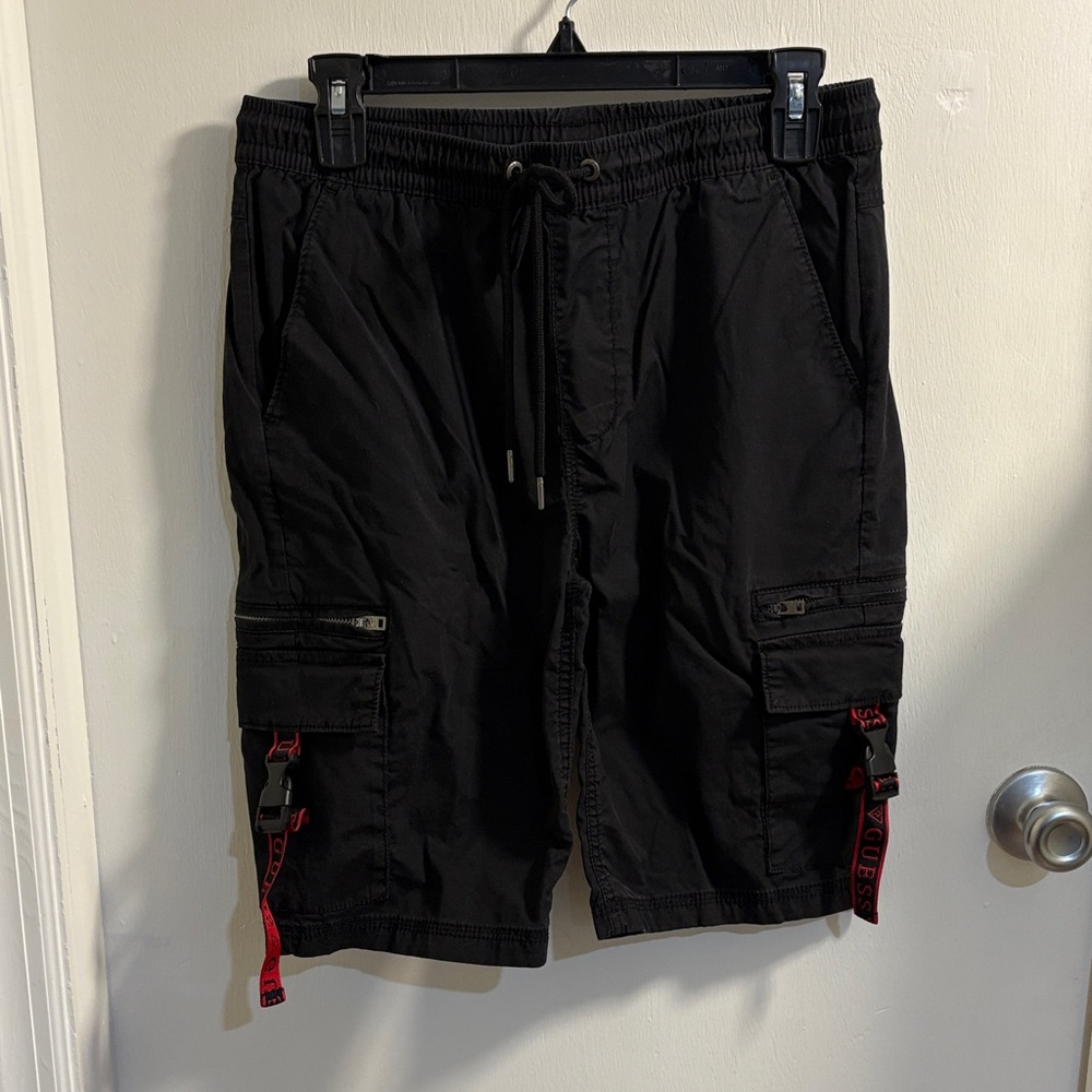 Guess Black Cargo Shorts with Red Details